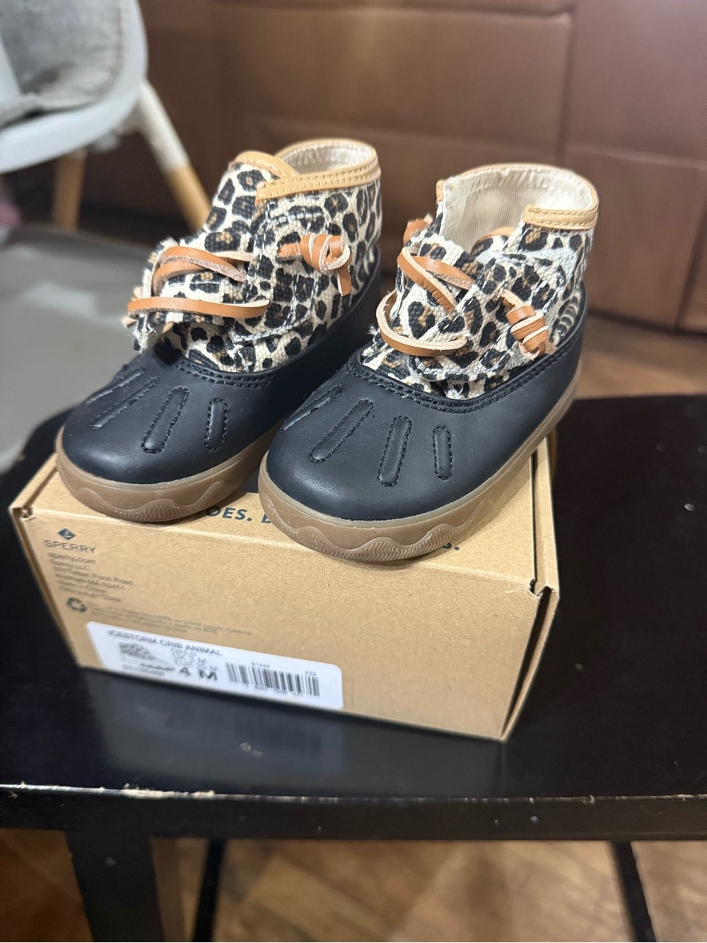 Sperry Kids Leopard Print Lace-Up Duck Boots